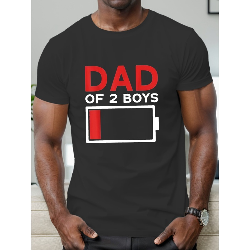 

dad Of 2 Boys" Print T-shirt For Men, Casual Short Sleeve Top, Men's Tee For Summer Daily Wear