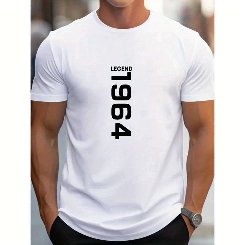 

Legend 1964 Print Men's Crew Neck Short Sleeve T-shirt, Summer Casual Versatile Top For Outdoor Fitness & Daily Commute
