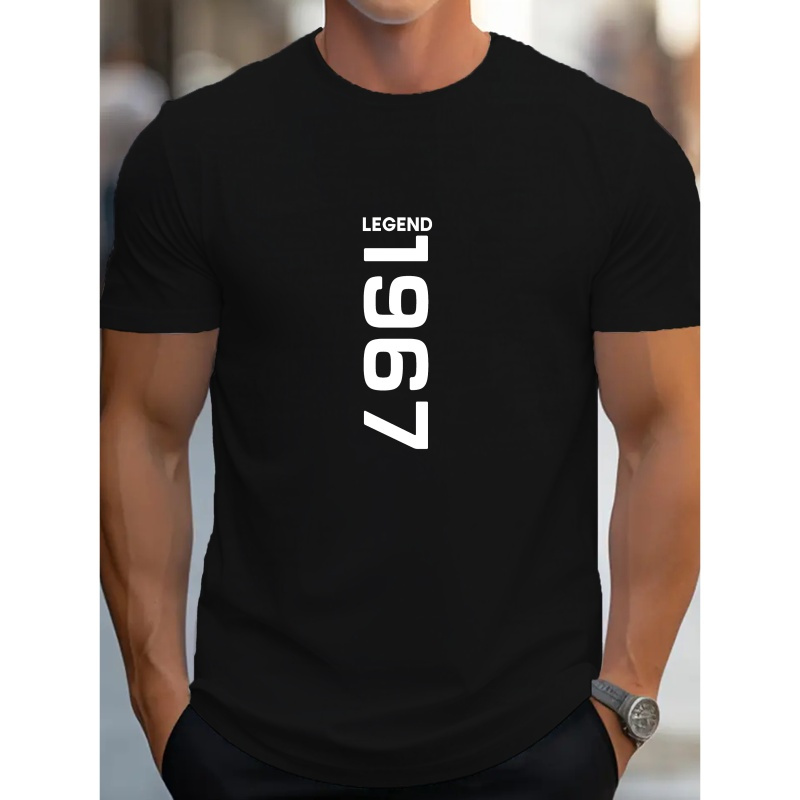 

1967 Years Print T-shirt For Men, Casual Short Sleeve T-shirt With Front Shoulder Fit For Summer