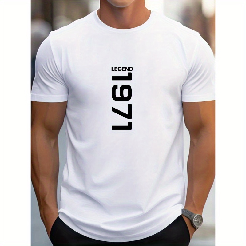 

Legend 1971 Letters Print Men's Crew Neck Short Sleeve T-shirt, Summer Casual Versatile Top For Outdoor Fitness & Daily Commute
