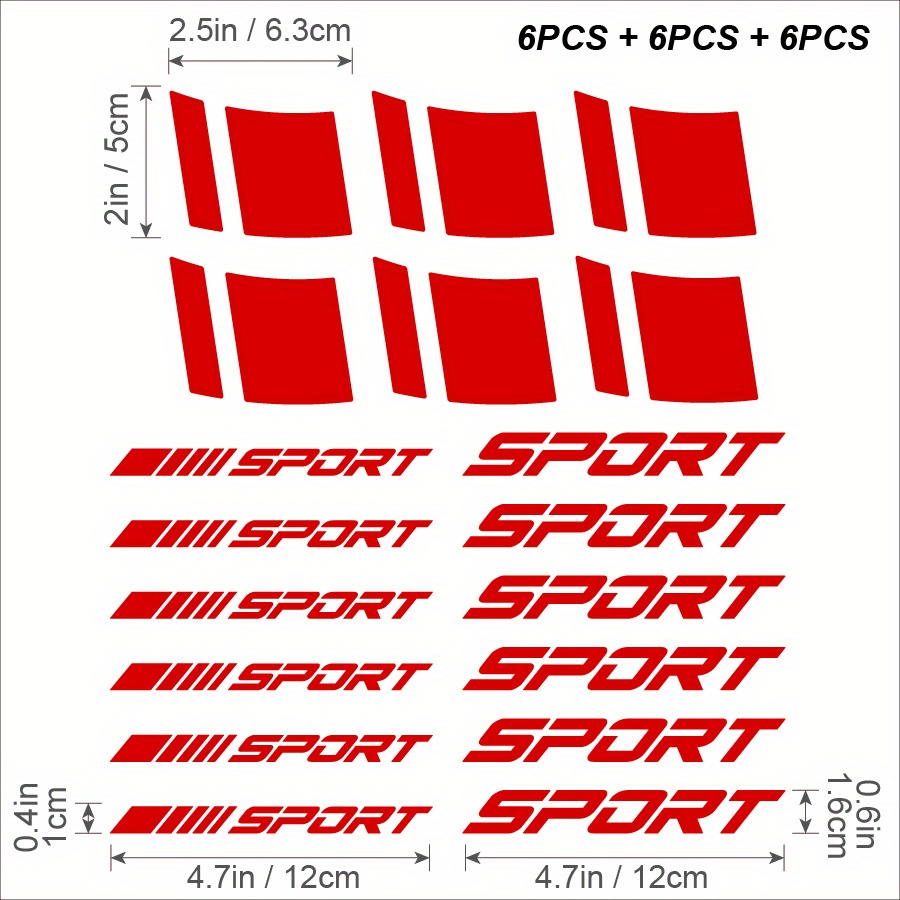 Image of 18pcs Set Of Reflective Sports Car Wheel Rim Vinyl Stickers With Striped Racing Wheel Decals
