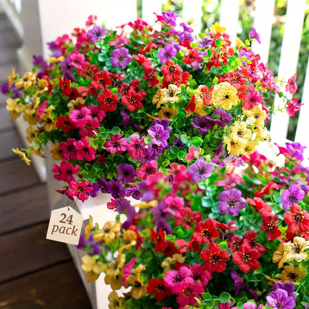 

24 Bundles Artificial Fake Plants Flowers For Outdoor Outside Spring Summer Decoration, Faux Silk Colorful Mix Daisy Uv Resistant Realistic For Porch Patio Home Window Box Yard Garden Planter