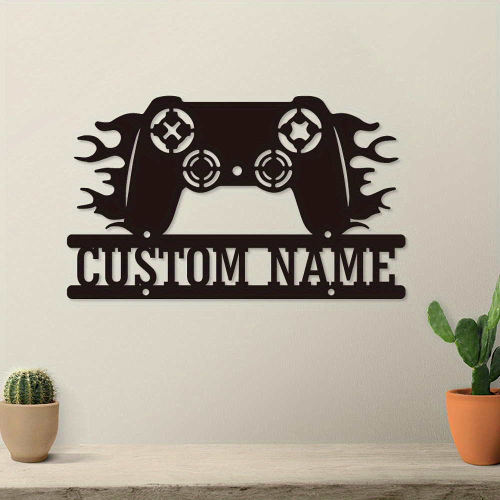 

1pc Customizable Gamer Metal Wall Art - Personalized Video Game Controller Design With , Stars & Smoke Effects, Self-adhesive & Reusable, Matte For Game Room Decor, Gaming Room Decorations