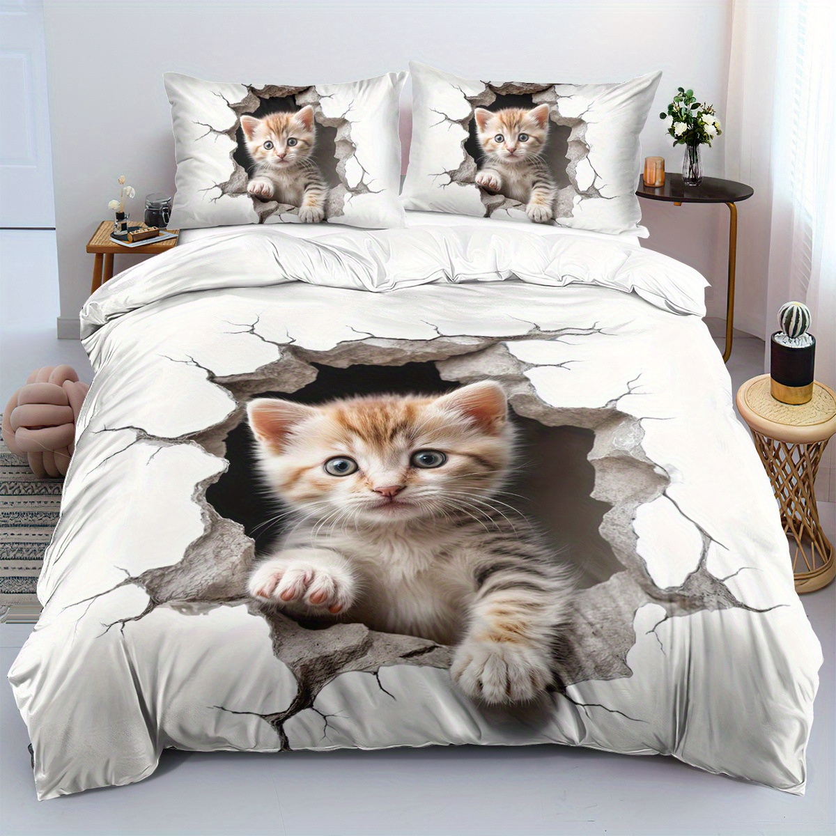 

Soft And Cozy Bedding Set, 2/3 Piece, Cat Pattern, Machine Washable, Includes 1 Duvet Cover And 1 Pillowcase, For Twin To King Size Beds