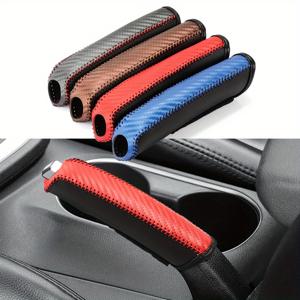 

1pc Stylish Faux Pu Leather Hand Brake Cover, Universal Auto Gear Shift And Hand Brake Grip Sleeve, Durable Protector With Red Stitching