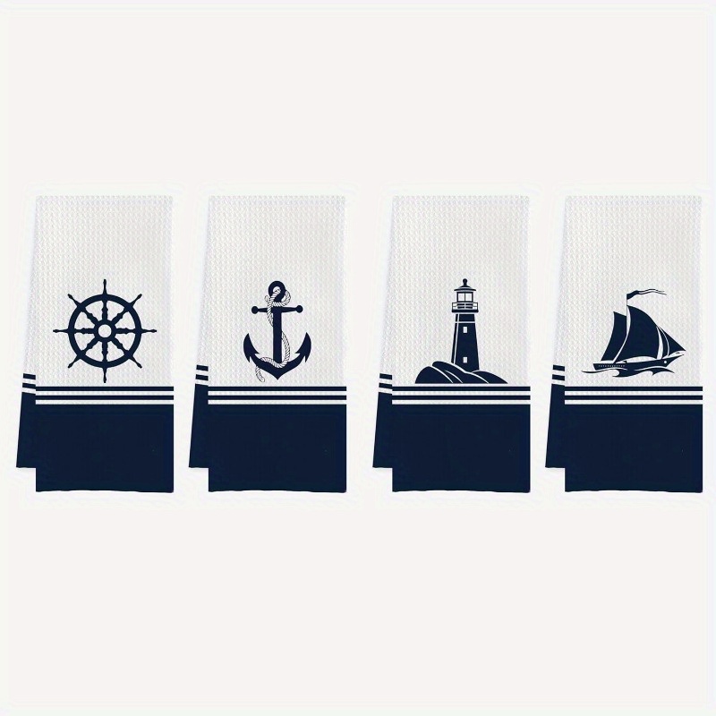 

4pcs, Nautical Hand Towel, Beach Kitchen Towel, Beach Nautical Anchor Waffle Weave Kitchen Dish Towel Set, Beach Nautical Anchor Hand Towel Kitchen Dish Cloth 18x26 Inches