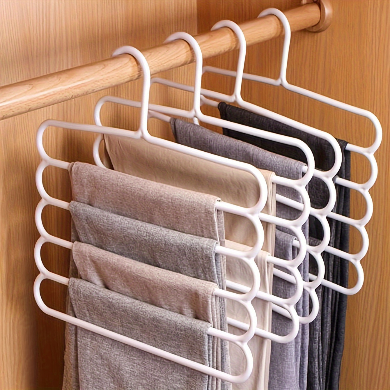 TEMU 3pcs Multi-layer Pants Hangers - Anti-slip, Space-saving Closet Organizer For Scarves & Trousers