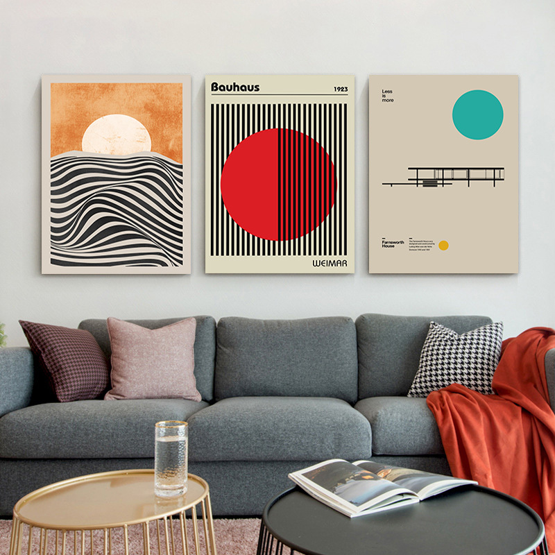 

Framed 3 Piece Abstract Bauhaus Art Poster Exhibition Geometric Posters And Prints Poster Retro Poster Unique Minimalist Art Canvas Painting Print Abstract Wall Art Pictures For Home Decoration