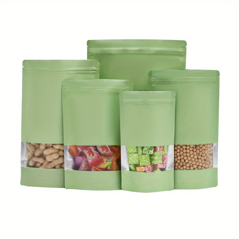 100pcs stand up pouch bags with frosted window self sealing zip lock aluminum packaging for food snack coffee   party supplies reusable bpa free 14 years