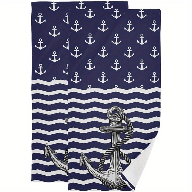 

Nautical Anchor Bath Hand Towels - 2 Pieces, 18x26 Inch, Soft, Absorbent, Modern Design, Machine Washable, Viscose Material