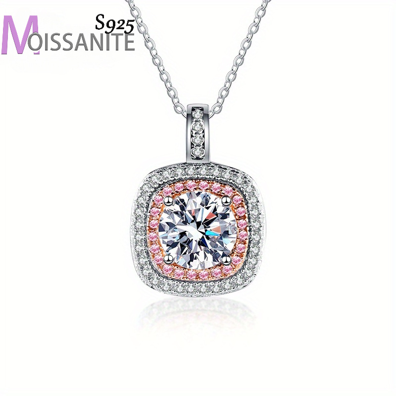 

925 1ct Moissanite Halo Pendant Necklace, & , Unisex Couple & , Box, For , , 's Day, , New – . 3g