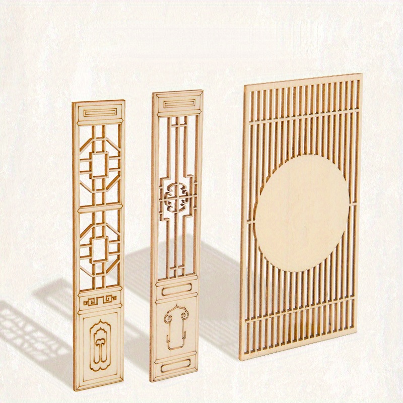 

4pcs Miniature Chinese Style Door And Window Room Dividers Dollhouse Accessories, Vintage Wood Screen Furniture Model Kit For Mini Scenery Craft, Suitable For Ages 14+