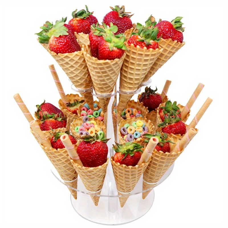 

Versatile Acrylic Ice Cream & Sushi Roll Holder - Double Layer, Conical Design For Chicken Rolls And Display