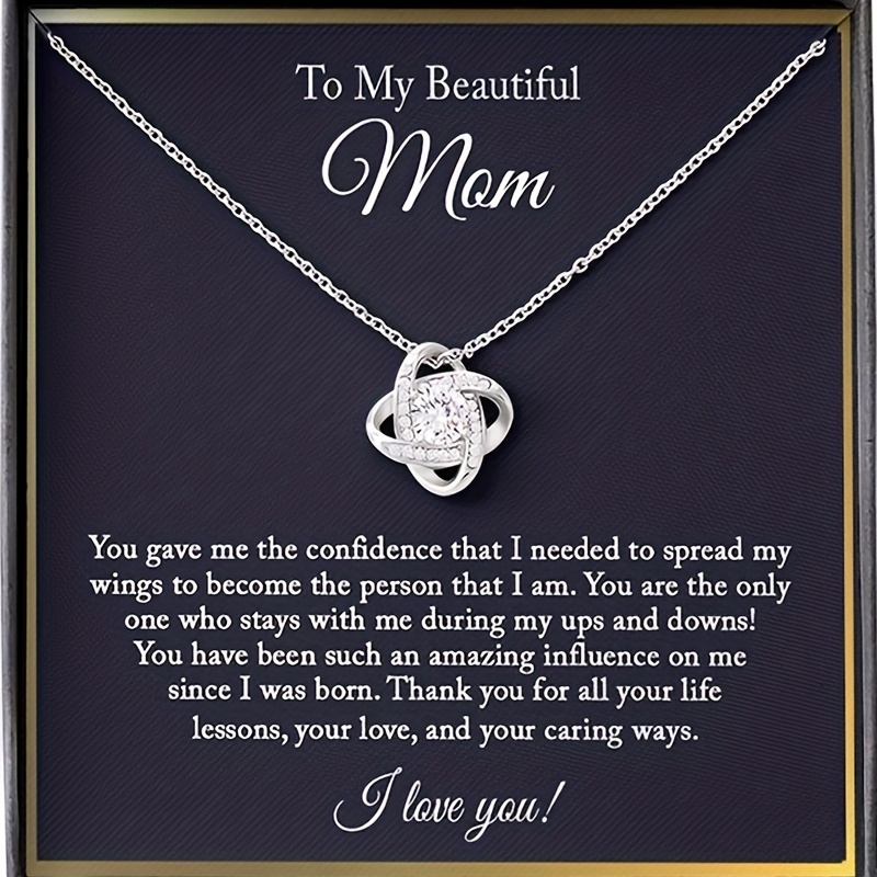 

To My Beautiful Mom Cubic Zirconia Love Knot Necklace Mom Gift, Mom Necklace, Mother's Day Gifts