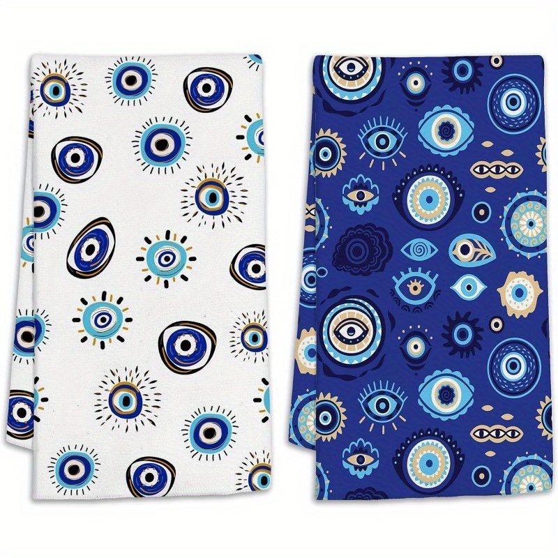 

2pcs, Modern Evil Eye Kitchen Towels, Soft Absorbent Decorative Hand Towels, Woven Polyester For Cooking & Housewarming Gifts, Machine Washable