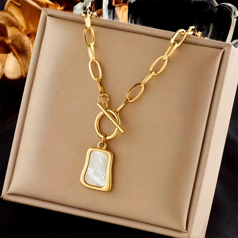 

A Stainless Steel Jewelry Plated With Real Geometric Square Necklace Ins Fashion Casual Simple French Style Trend Joker Ladies Daily Commuting Street Party Holiday Party To Wear.