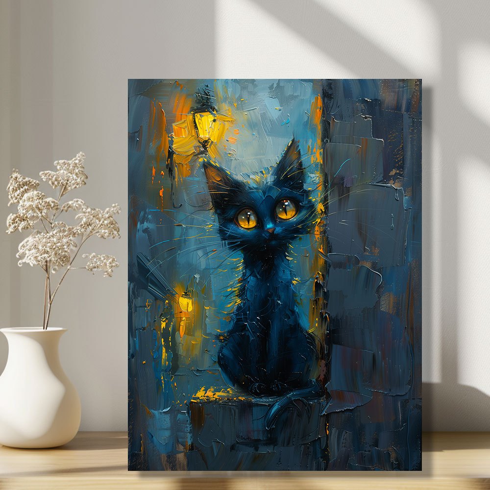 

1pc Canvas Wall Art Abstract Cat Painting, Modern Textured Artwork For Living Room, Bedroom, Studio, Hallway Decor, Unframed 12x16inch