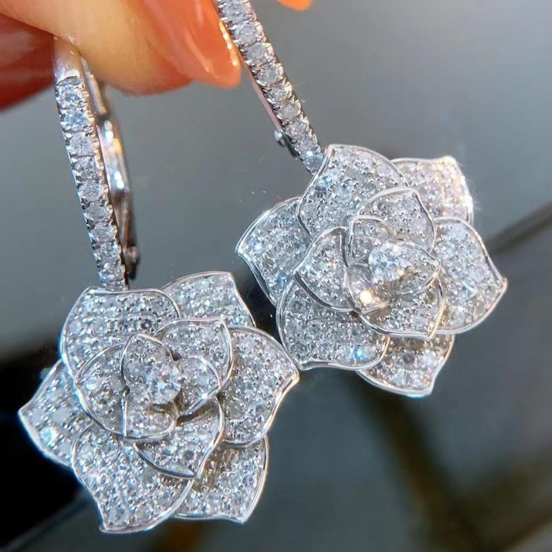 

Flower Shape Hook Earrings Full Of Shiny Zirconia For Women Daily Casual Fine Jewelry Lover Gift