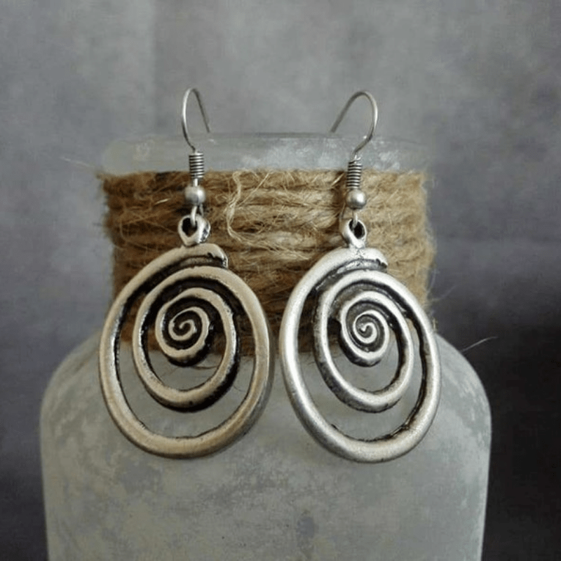 

Silvery Spiral Hook Dangle Earrings Retro Bohemian Style Zinc Alloy Silver Plated Jewelry Tourism Souvenir Female Gift