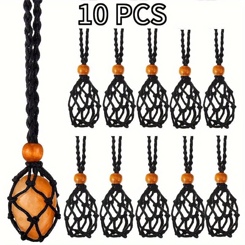 

10 Pcs Boho Style Weave Necklace Set - Adjustable Braided Cord With Net Pocket For Quartz Raw Stones, Customizable Length, No Metal Pendant Holder Kit For Jewelry Making & Daily Wear