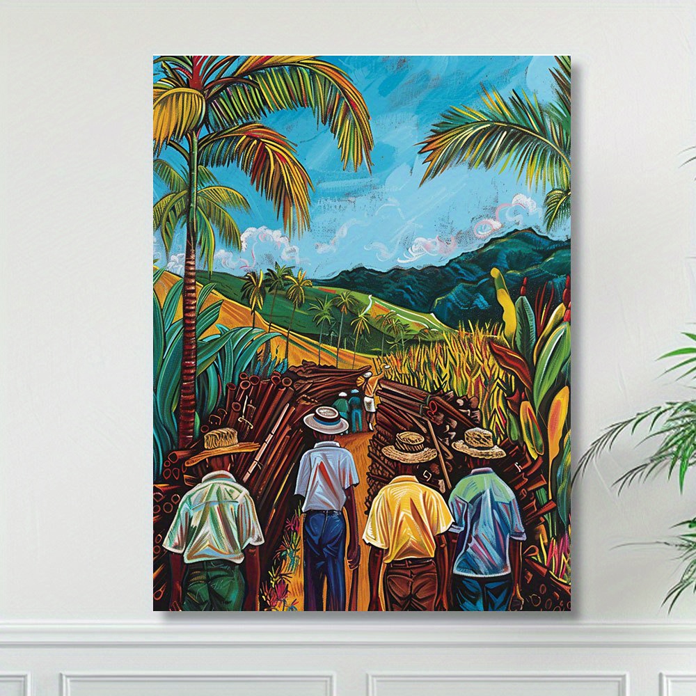 

Tropical Workers Canvas Art Print, Caribbean Landscape Wall Decor For Living Room Bedroom Studio Hallway – Canvas Material, Unframed – 12x16 Inches