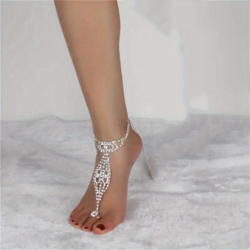 TEMU 2pcs Bohemian Glitter Barefoot Sandals Boho Hollow Toe Bracelet Anklet Wedding Accessories