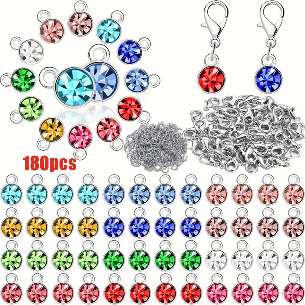 TEMU 180pcs Crystal Birthstone Charms Diy Bead Pendant Set, Birthstone Crystal Pendant Charm For Jewelry Necklaces, Bracelets, And Earrings Making