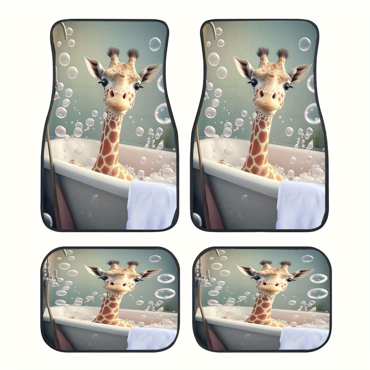 

Cute Giraffe Print Universal Car Floor Mats (1/4 Pcs) - Non-slip, Durable, Easy To Clean Polyester Carpet For All Seasons - Fits Any Car