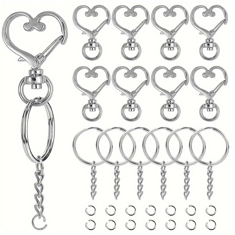 

150pcs Heart Shaped Keychain Swivel Snap Hook Set Metal Silvery Keychain Lobster Clasp Split Key Rings