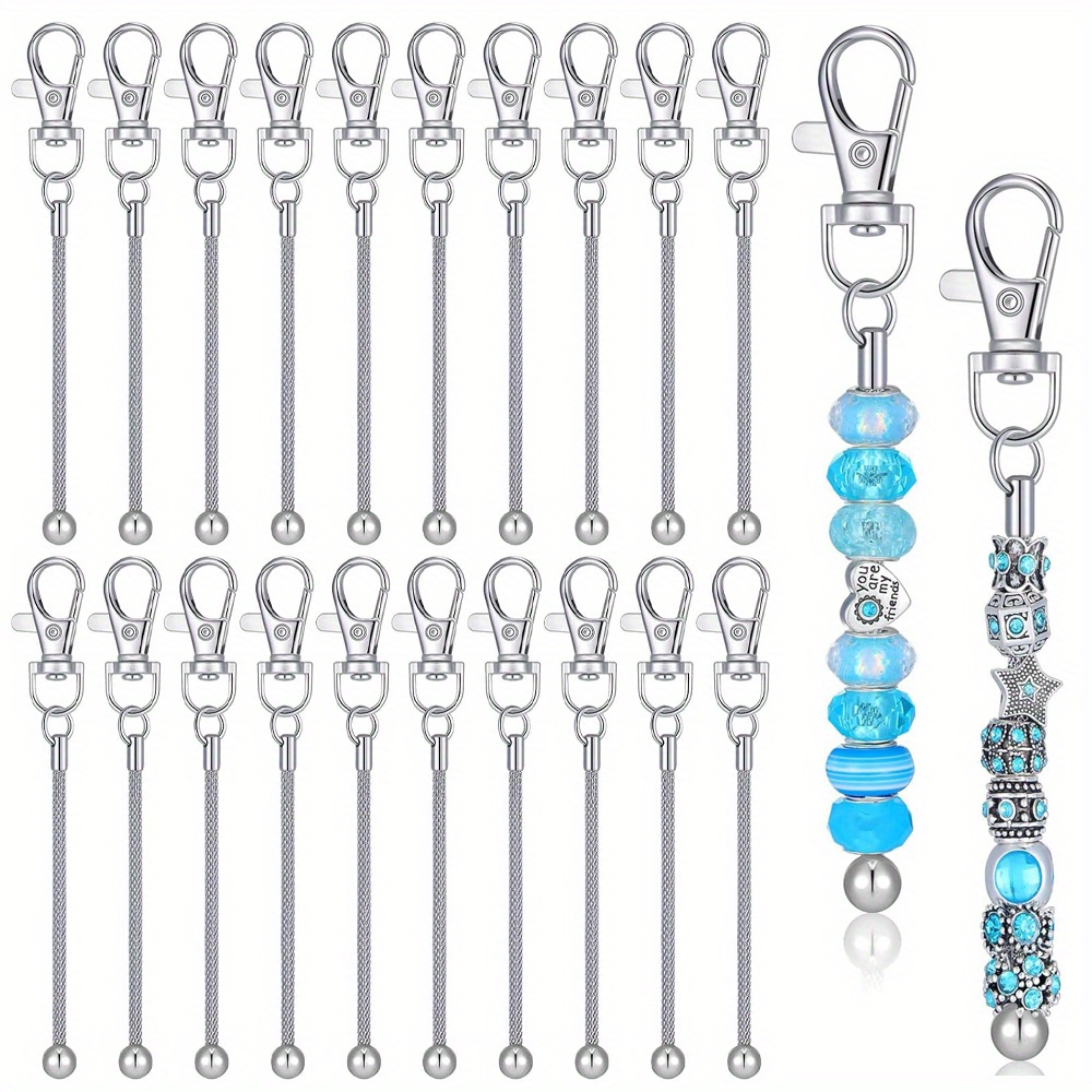 

20pcs 3mm Big Hole Beadable Keychain Bar Bulk Blank Silver Bead Keychain Metal Beaded Keychain For Pendant Diy Keychain Making Kit Jewelry Making Gift Supplies