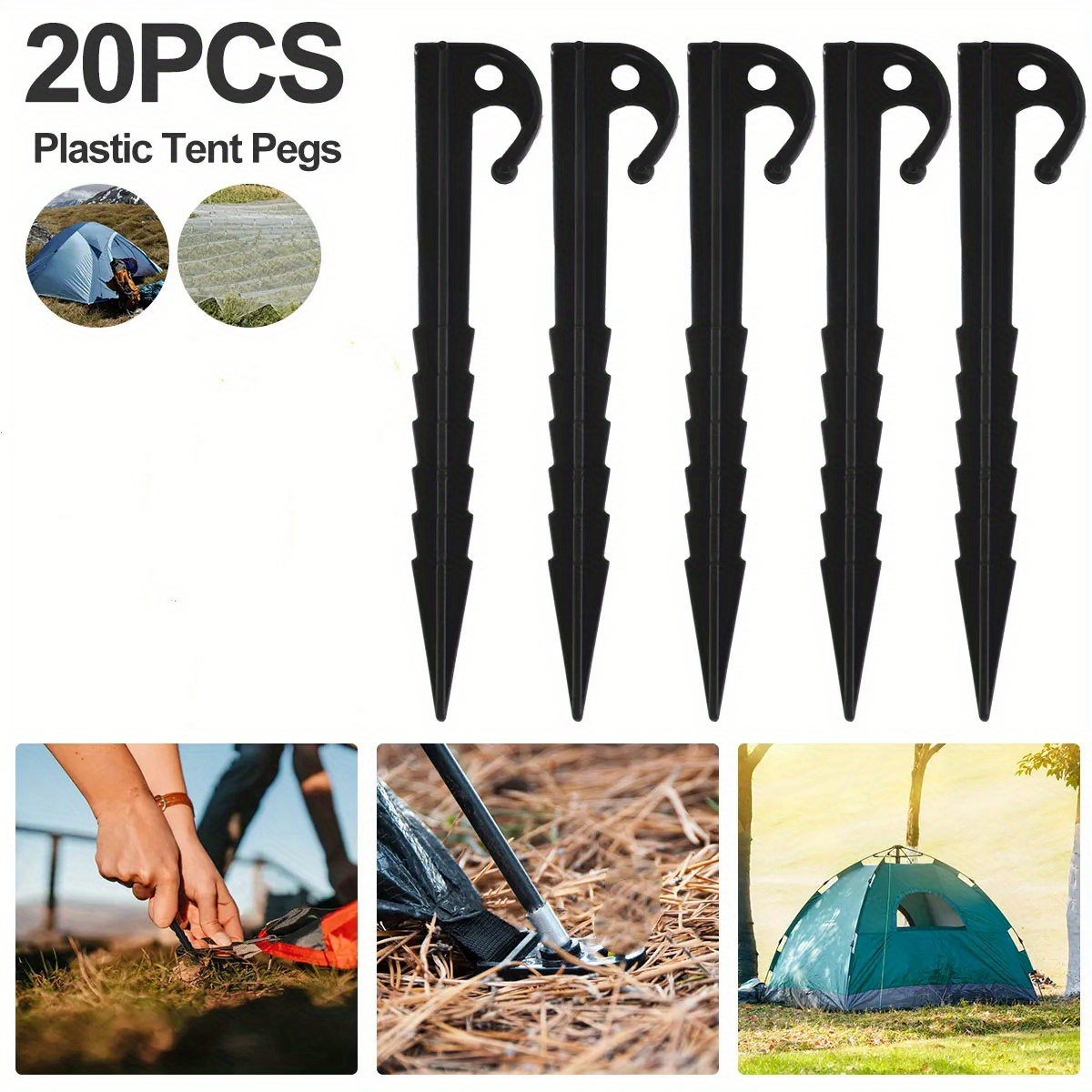 

20-piece Heavy Duty Plastic Tent Stakes - 5.7" Spiral Pegs With Y-shaped Hook For Camping, Canopy & Outdoor Use - Durable, Non-bend Design In Tent Accessories Hanging Tent