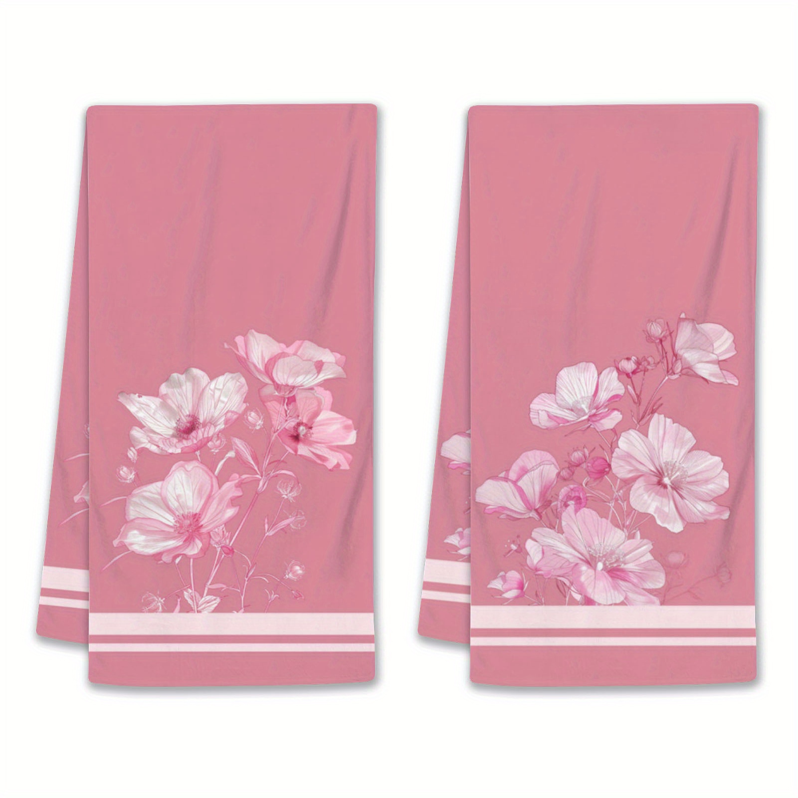 

2-pack Cherry Hand Towels - Soft & Absorbent Polyester, Pink Floral Design For Bathroom & Kitchen, Decorative , 18x26 Inches