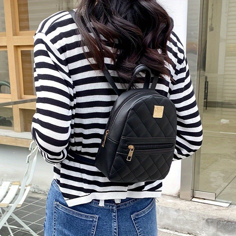 

Embroidered Small Backpack For Girls, Classic Solid Golden Zipper Backpack
