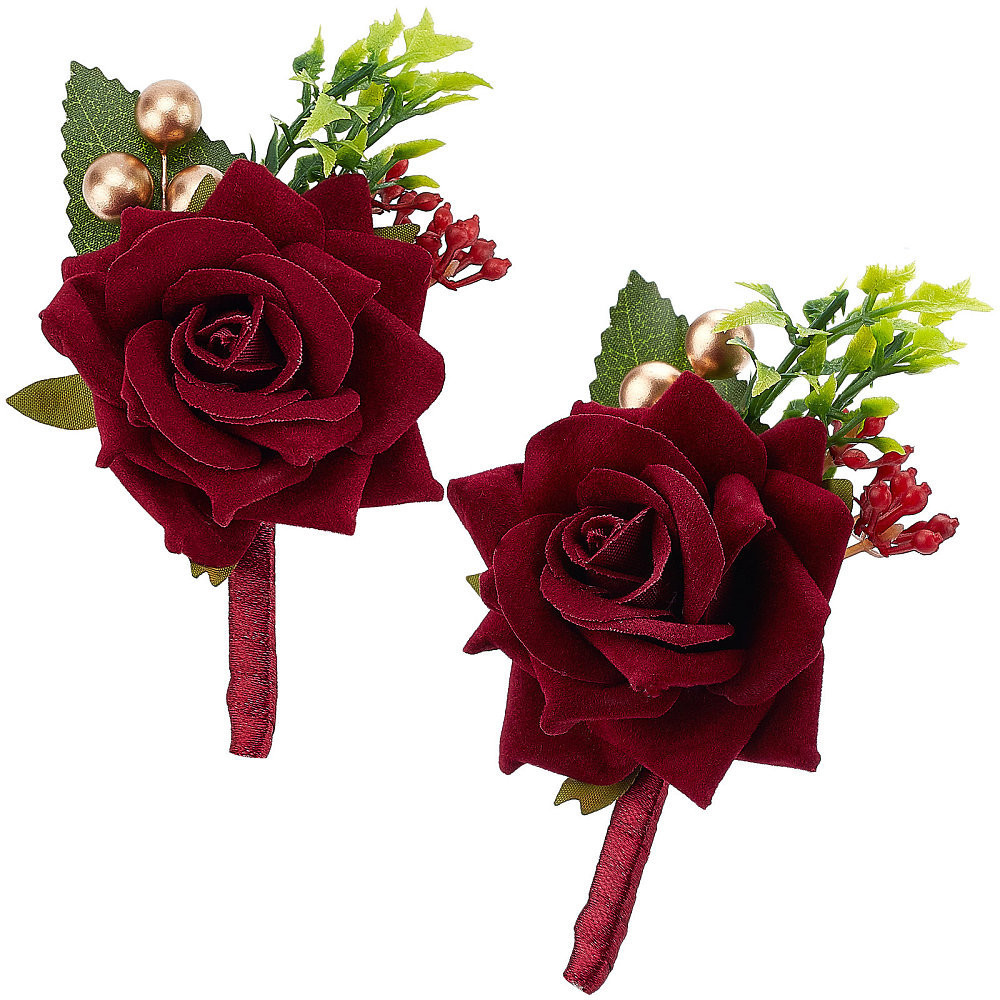 

Set Of 2 Wedding Boutonnieres Featuring Red Roses, The Groom, Groomsmen, And As Wedding .