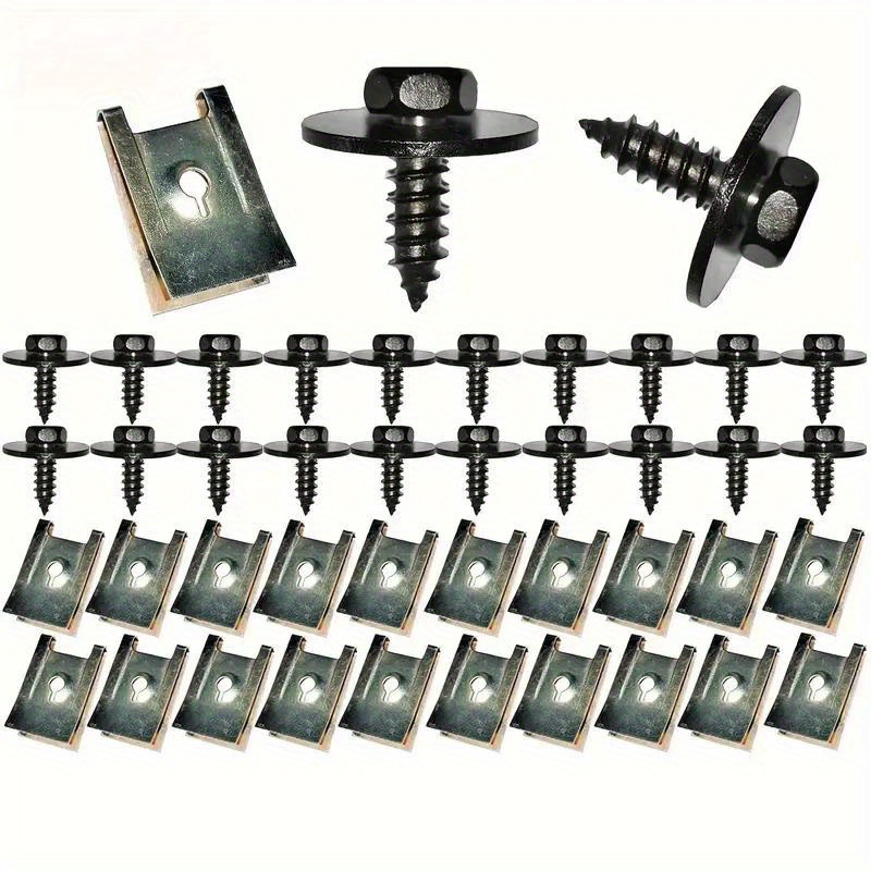 

40-pack U-nut Clip And Screw Set For American Car Series, Engine Shield Bumper Guard Metal Fasteners With Washers