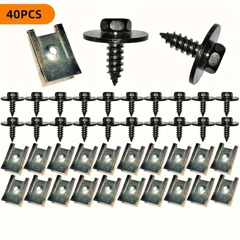 TEMU 40-pack U-nut Clip And Screw Set For American Car Series, Engine Shield Bumper Guard Metal Fasteners With Washers