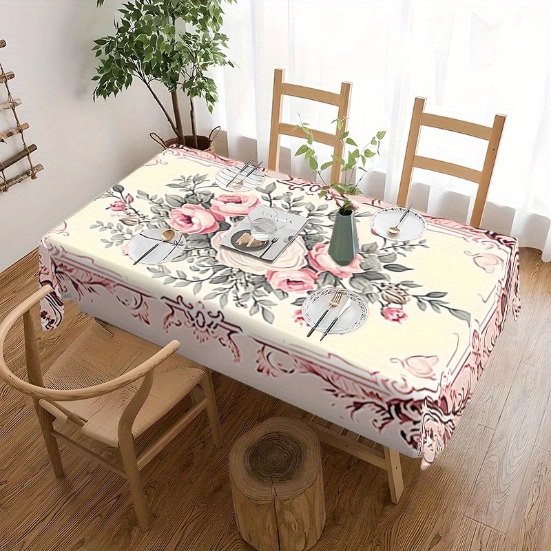 

Charming Sweet Rose Print Tablecloth - Perfect For Dining, Parties & Holidays - Durable Polyester, Square Shape Round Fitted Tablecloth Floral Tablecloth