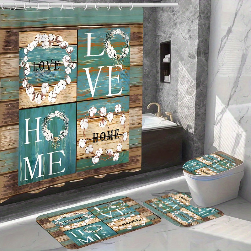 

1pc/4pcs Shower Curtain 12 Bathroom Mat Rug Carpet Polyester Curtain For Bathroom Accessories