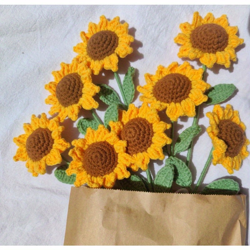 

Crochet Sunflower Decor - Handmade Knitted Artificial Flowers, Available In 1pc, 5pcs, Or 10pcs Sets, Perfect For Home & Garden Embellishments