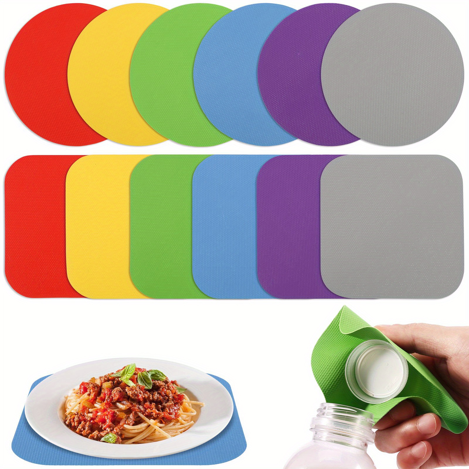 

12pcs Rubber Jar Gripper Pads - Non-slip, Easy-to-use Bottle Lid For Weak Hands & Elderly - Kitchen Tool With Assorted Colors