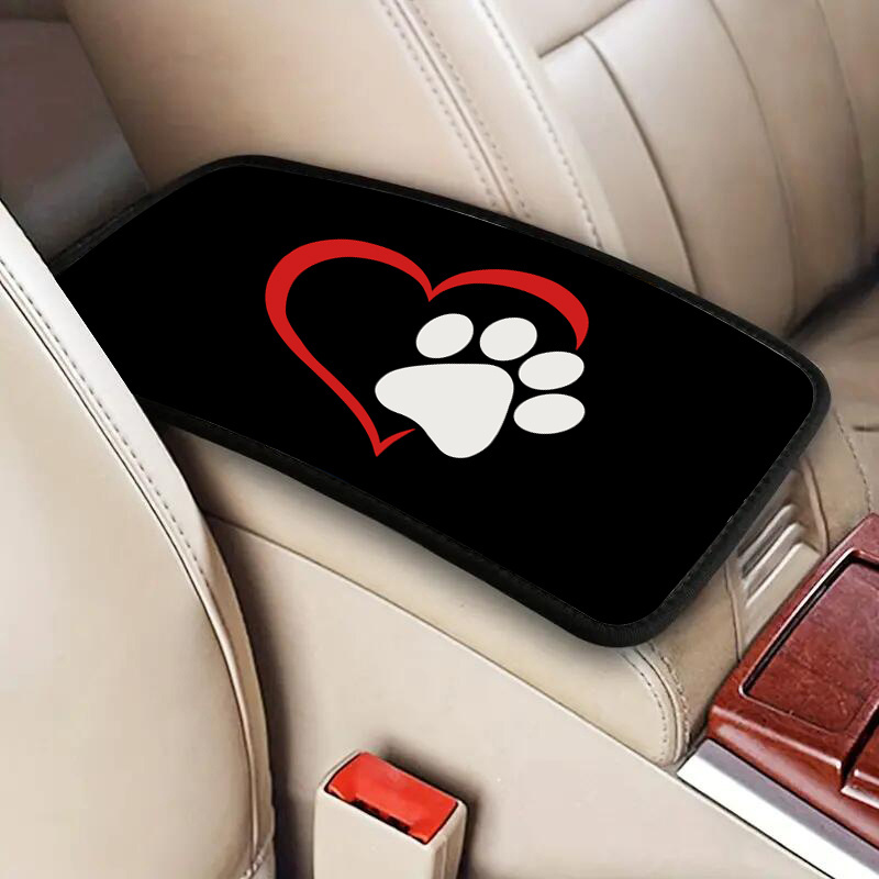 

1pc Heart & Paw Car Armrest Mat - Comfortable Polyester Center Console Pad With Dog Motif For Auto, Sedan, Suv, Van - , Non-slip Interior Accessory