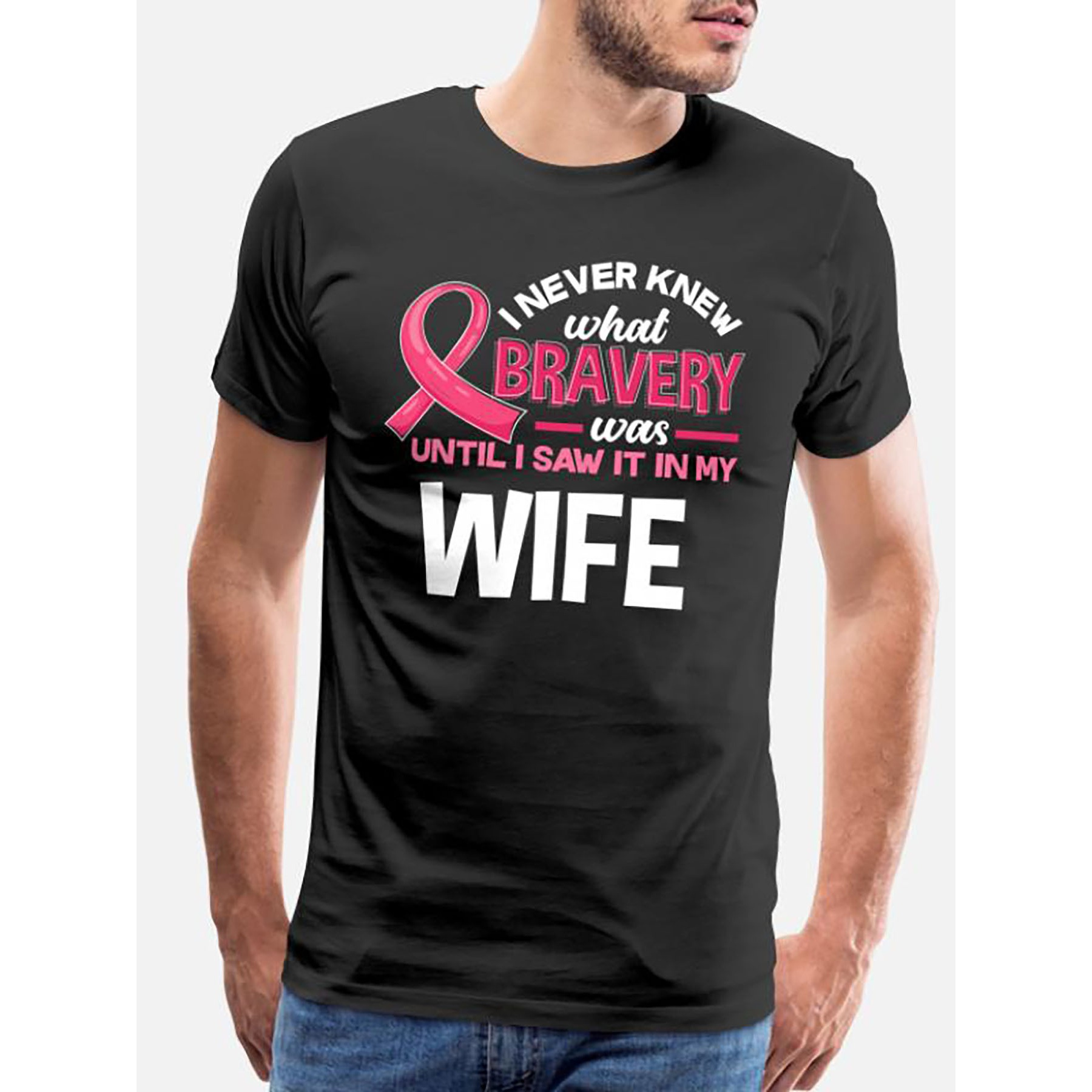 

Proud Husband Of Breast Cancer Warrior Wife-2043 Funny Men's Short Sleeve Graphic T-shirt Collection Black