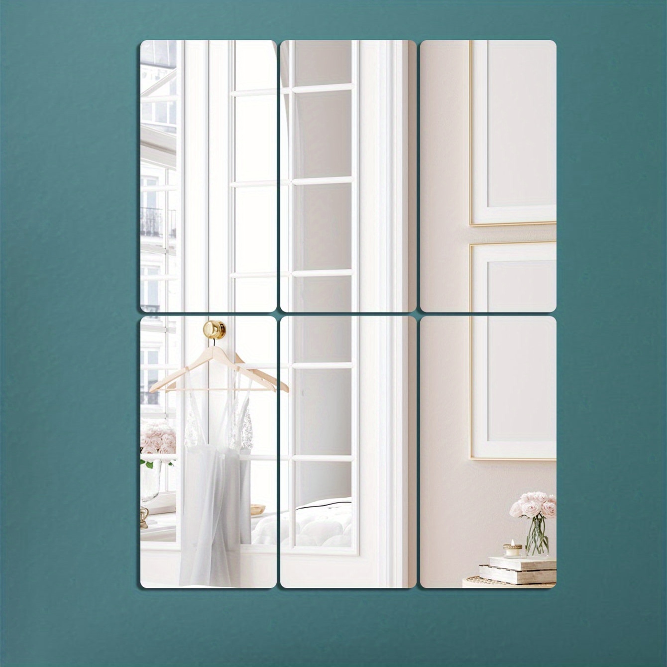 

6/12pcs Self-adhesive Acrylic Mirror Stickers, Non-glass Mirror Tiles, Rectangle Wall Stickers For Home Living Room Bathroom Bedroom Wall Decoration