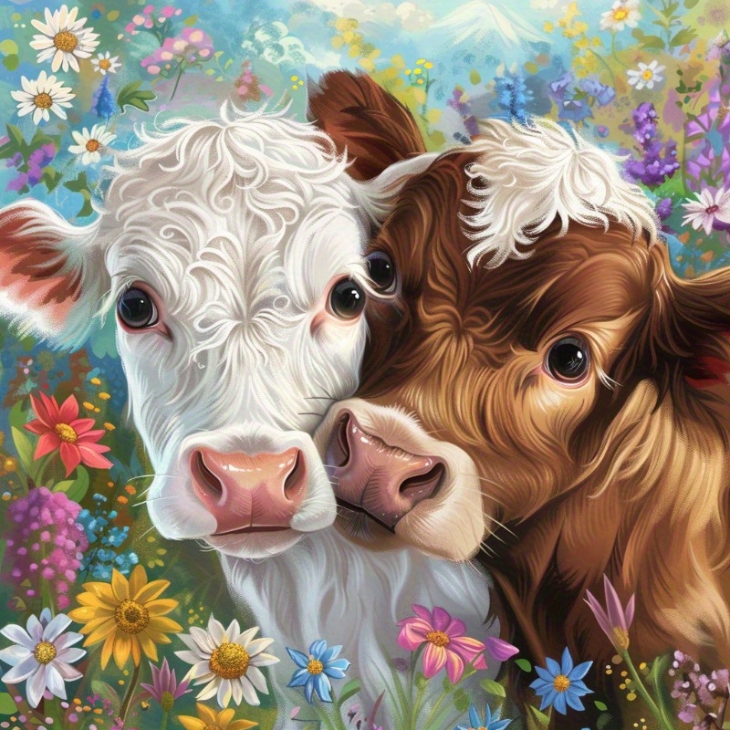

Cow Paint By Numbers Kit For Adults, 1pc 13.7x13.7inch Canvas Diy 5d Diamond Art Painting, Floral Cattle Series, Full Drill Mosaic Craft, Wall Decor, Frameless Diamond Painting Set