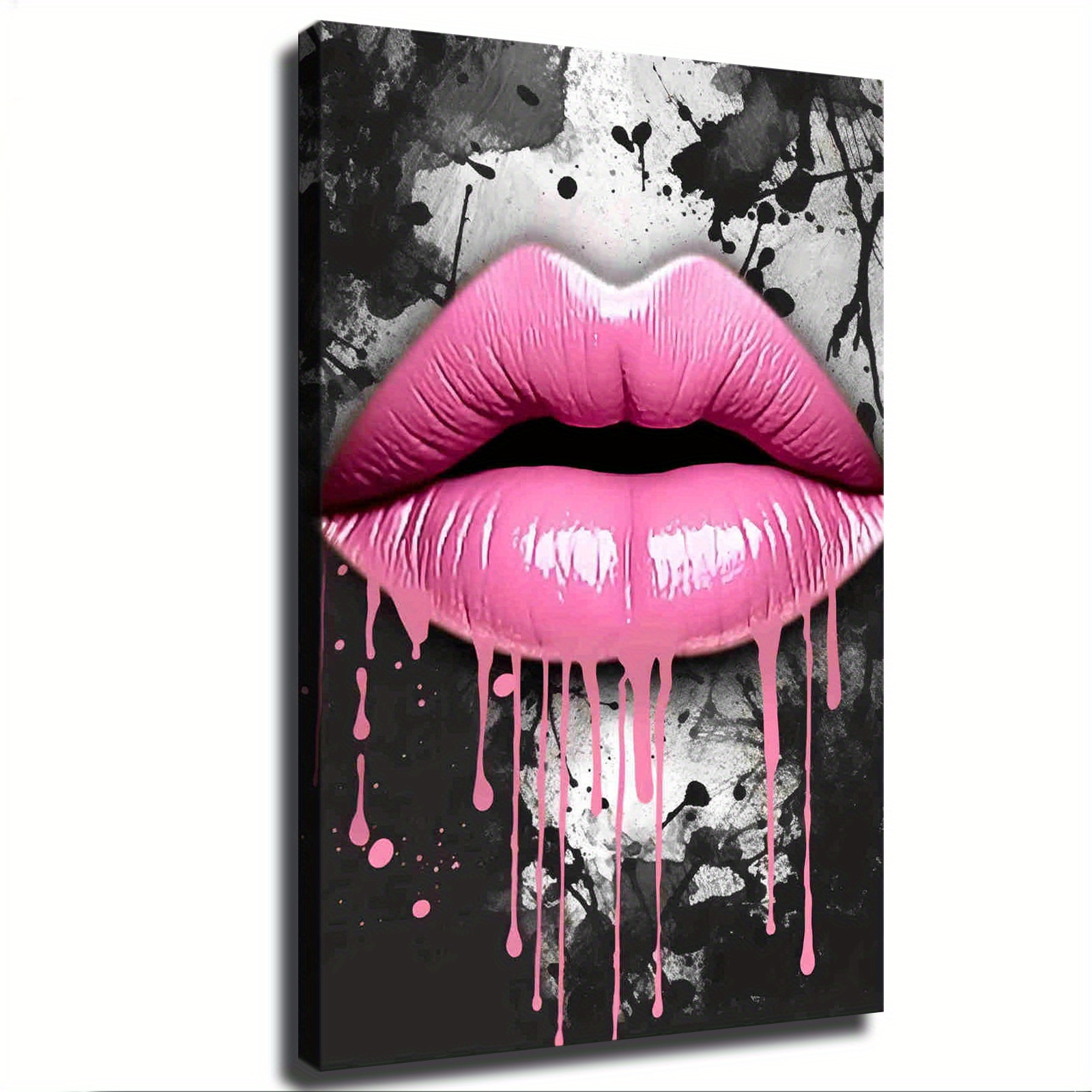 

Abstract Pink Lips Poster Picture Room Decor Art Stretched And Frame Ready To Hang - Framed