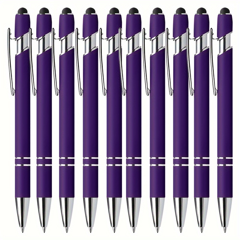 

10pcs Premium 10-pack Of Deep Purple Ballpoint Pens With Touchscreen Stylus Tips - Smooth Writing And Precise Touchscreen Control