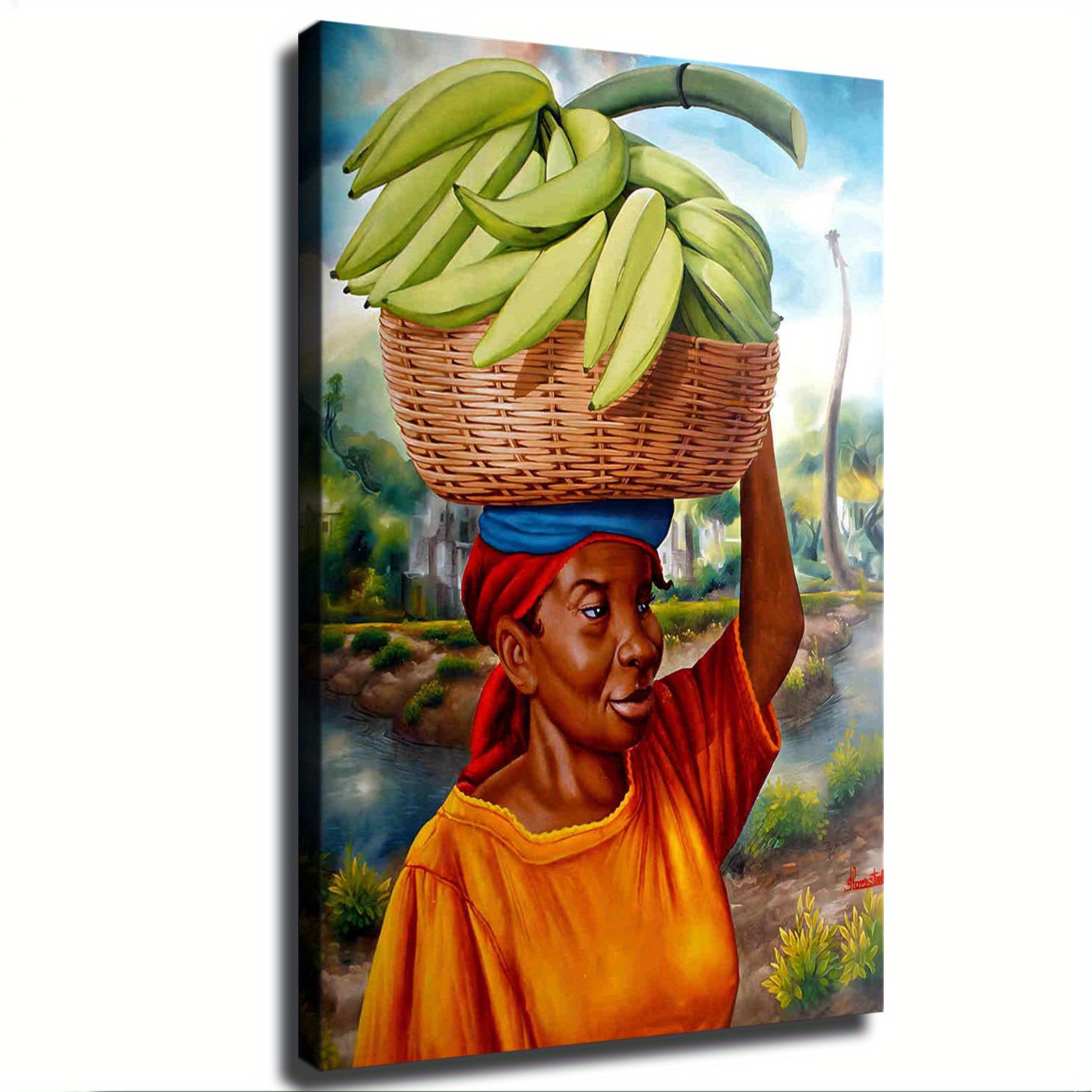 

African Woman With Food On Her Head Poster Picture Room Decor Art Stretched And Frame Ready To Hang - Framed