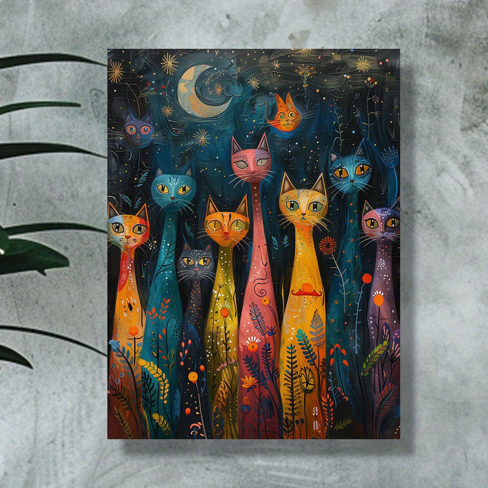 TEMU Whimsical Cats Canvas Art Print, 12x16