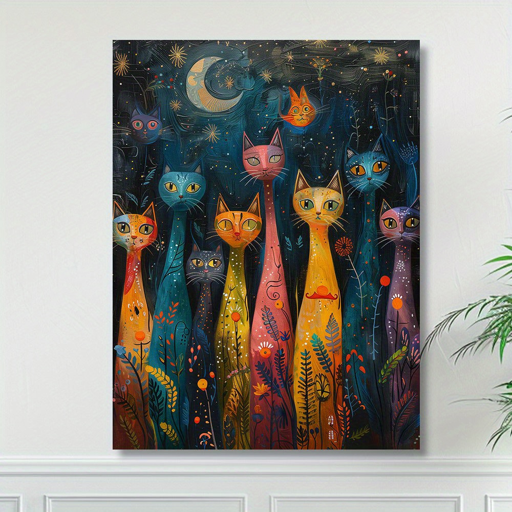 TEMU Vibrant Whimsy Cats Artwork - 12x16