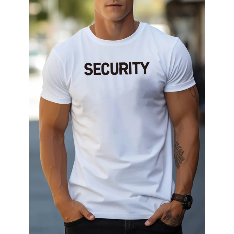 

Security Letter Print Men's Crew Neck Short Sleeve Tees, Cotton T-shirt, Casual Comfy Versatile Top For Spring & Summer